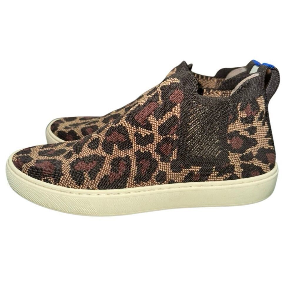 Rothys Woman’s High Top Sneakers Sz 8 Wild Cat Cheetah Pull On Knit Fabric Boot